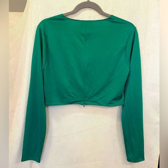 NWT Alexis designer emerald green long sleeve rouched crop top size XL as is - Picture 5 of 11